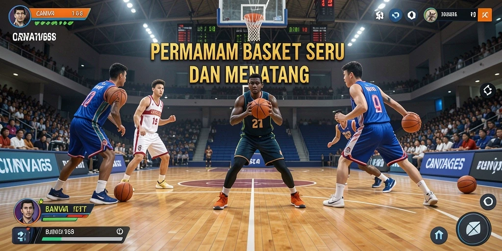 Tampilan antarmuka permainan basket CANVA168 yang menarik dan dinamis.