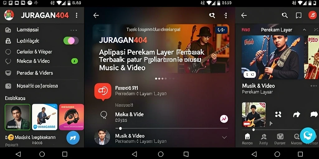 Tampilan antarmuka JURAGAN404 saat merekam layar dengan fitur lengkap.