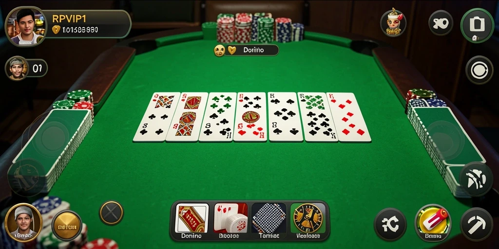 Tampilan antarmuka RPVIP1 yang menarik dan interaktif untuk permainan domino.