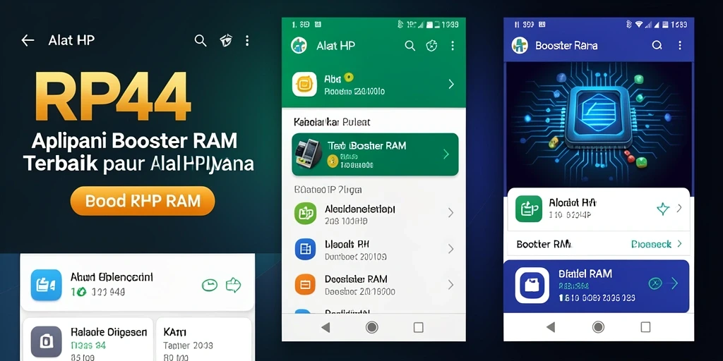Tampilan antarmuka pengguna aplikasi Booster RAM RR44 yang sederhana dan intuitif.