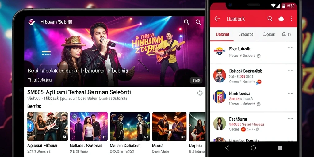 Antarmuka aplikasi SM605 menampilkan berita selebriti yang menarik.